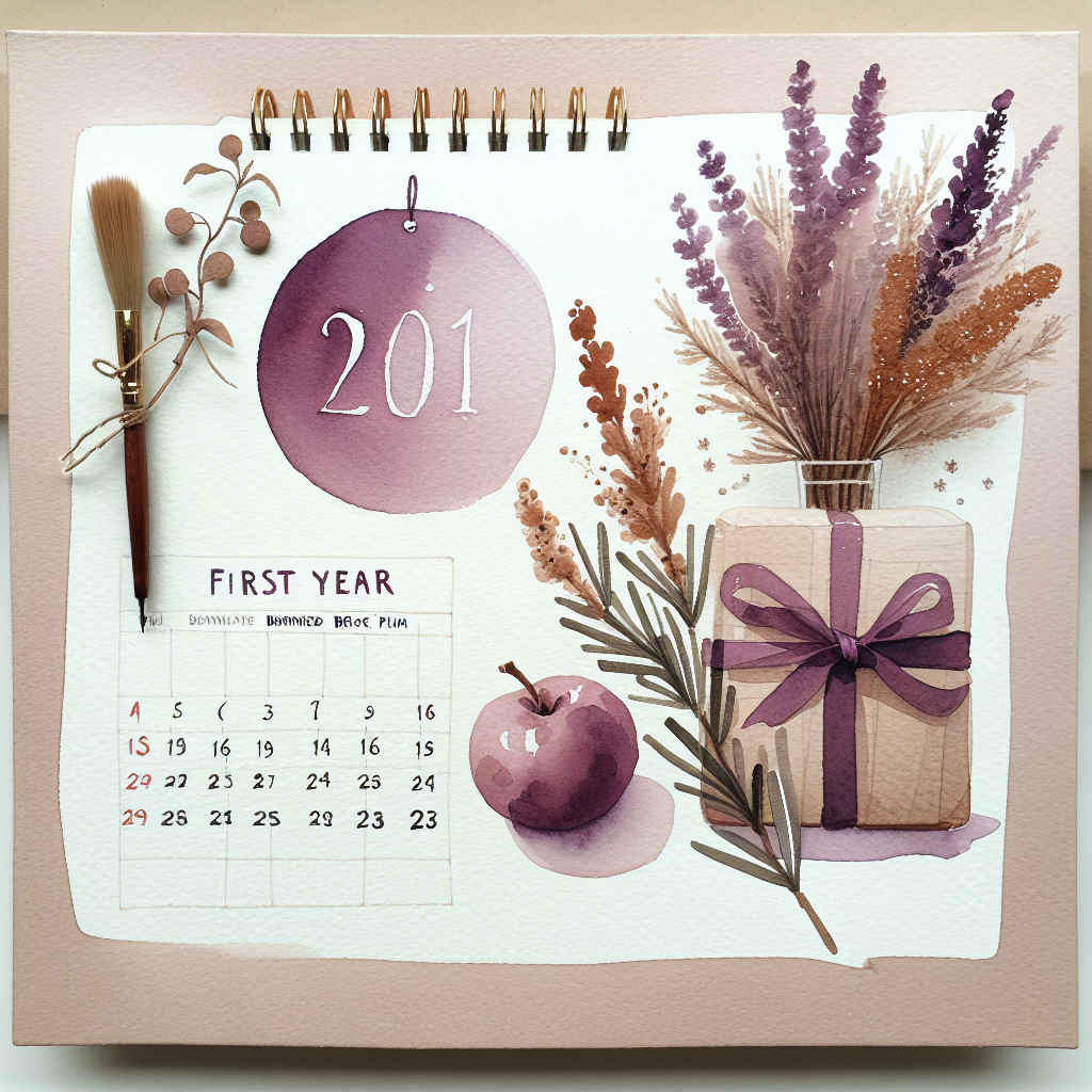Watercolour illustration in warm bone, burnished brick, dusk plum, and warm stone tones for the First year together: questions for the anniversary that means something pack.